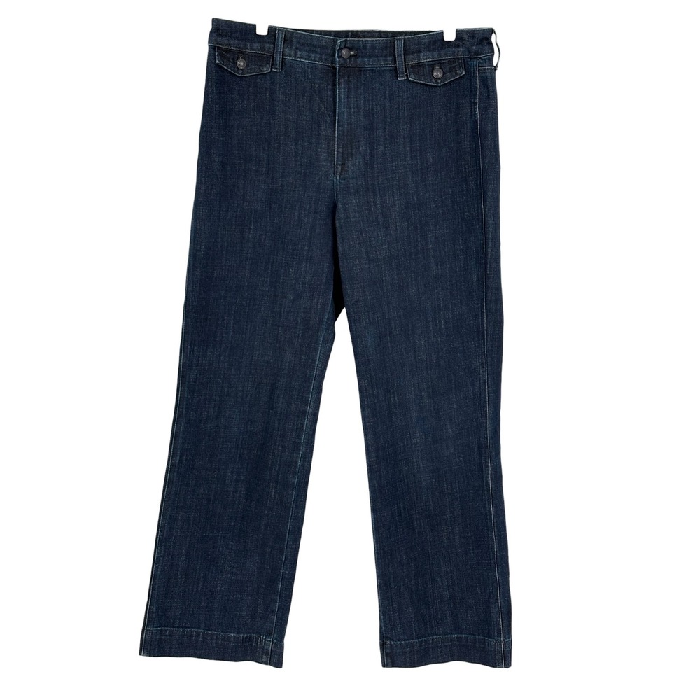 Talbots Trouser Jean Dark Wash Indigo Wide Leg Flap Pocket 14